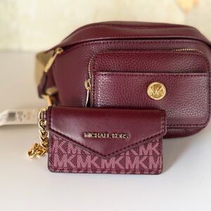 Michael Kors Wine Crossbody Bag and Card Holder Set
